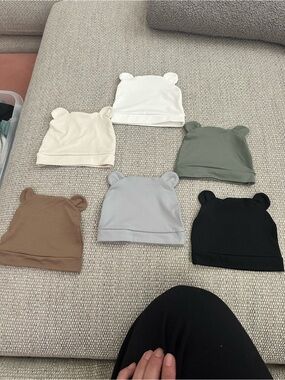 Set of 6 Baby Beanie Hats with Bear Ears - Neutral Colors